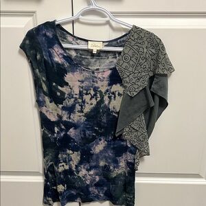 Deletta Tie-Dye Short Sleeve Top - Blue and Black